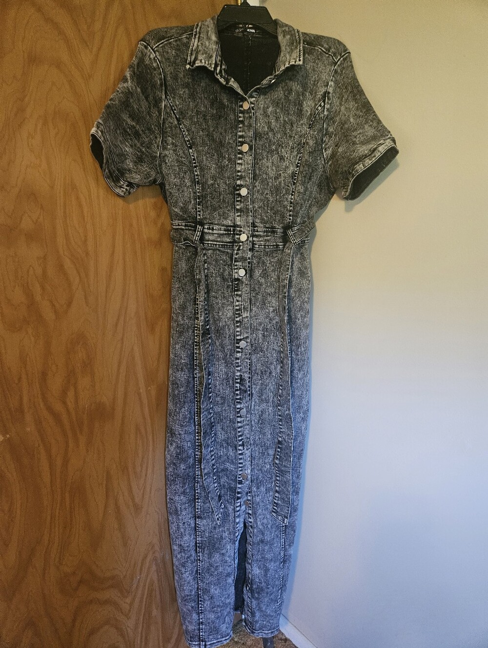 Grey Acid-Wash Jean Maxi Dress